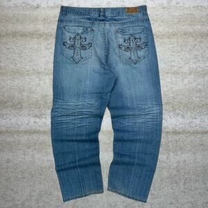 Vintage Y2K Fusai Skater Wide Leg Jeans 40x32 Baggy Medium Wash Denim Rap